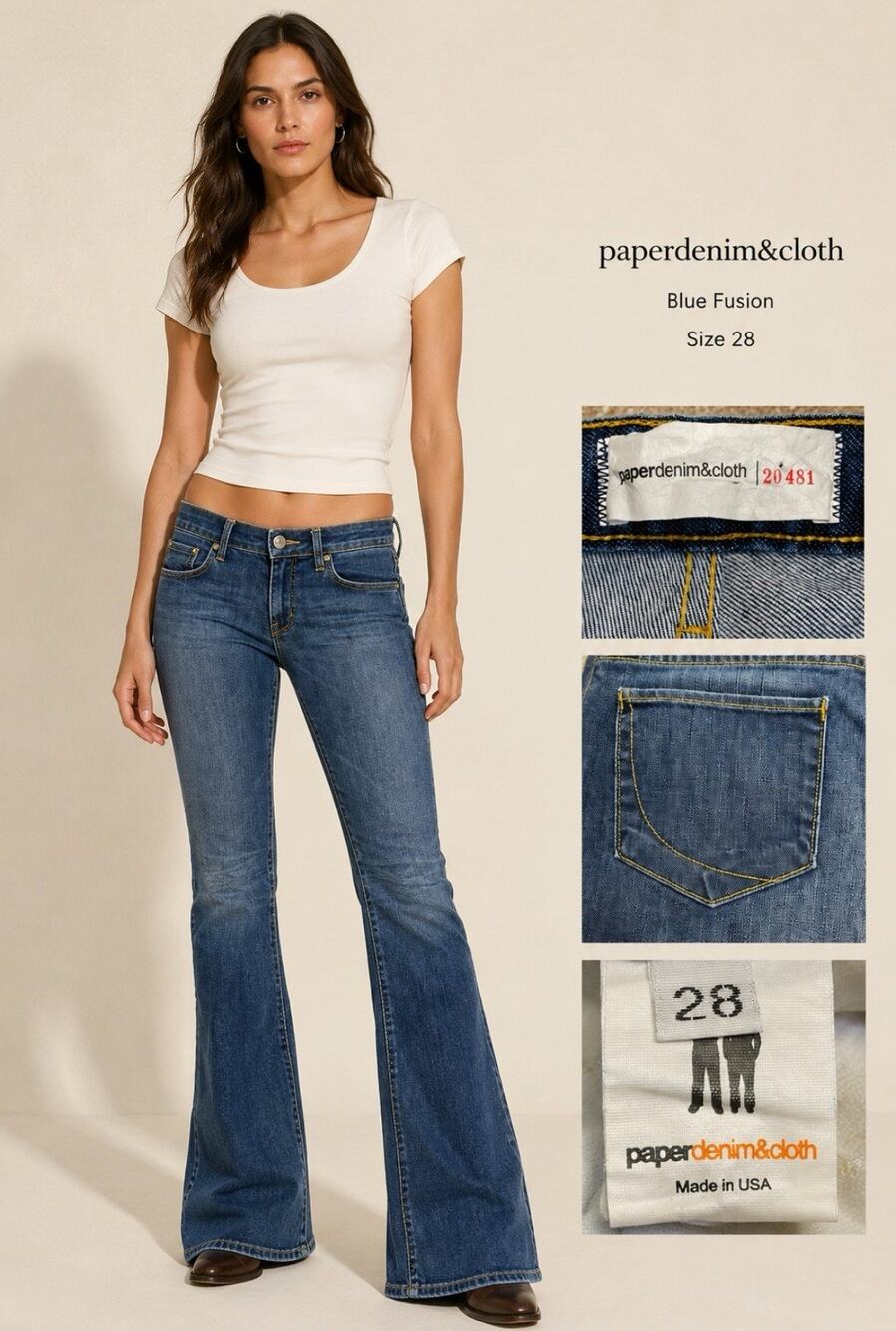 Y2K Indie Sleaze Paperdenim&Cloth Bootcut Jeans Size 28 Blue Fusion Medium Wash